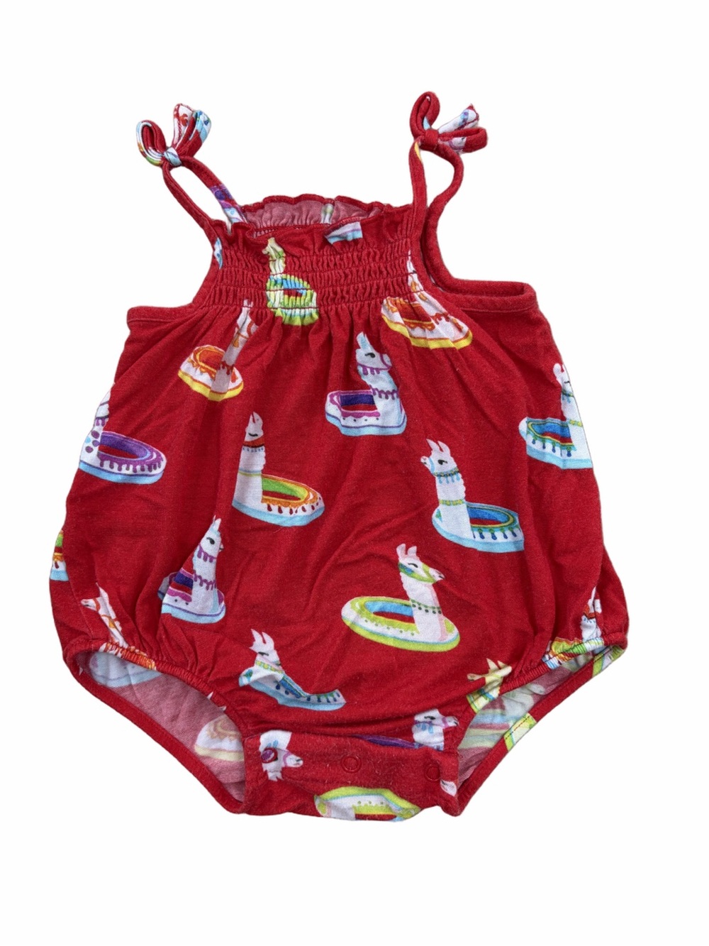 Posh Peanut Size 0-3 Months Llama Pool Float Sombrero Bamboo Smocked Romper